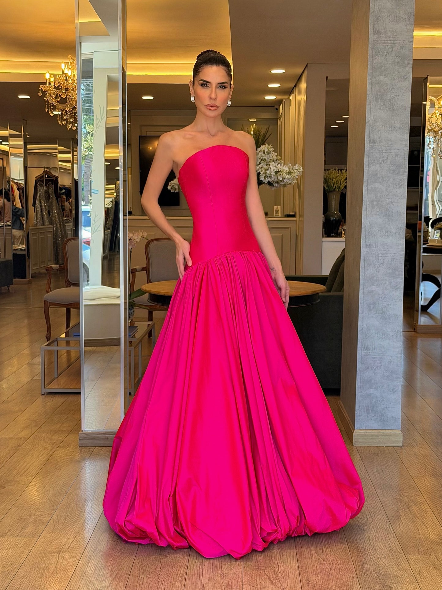 Strapless Ball Gown with Bubble Hem Skirt