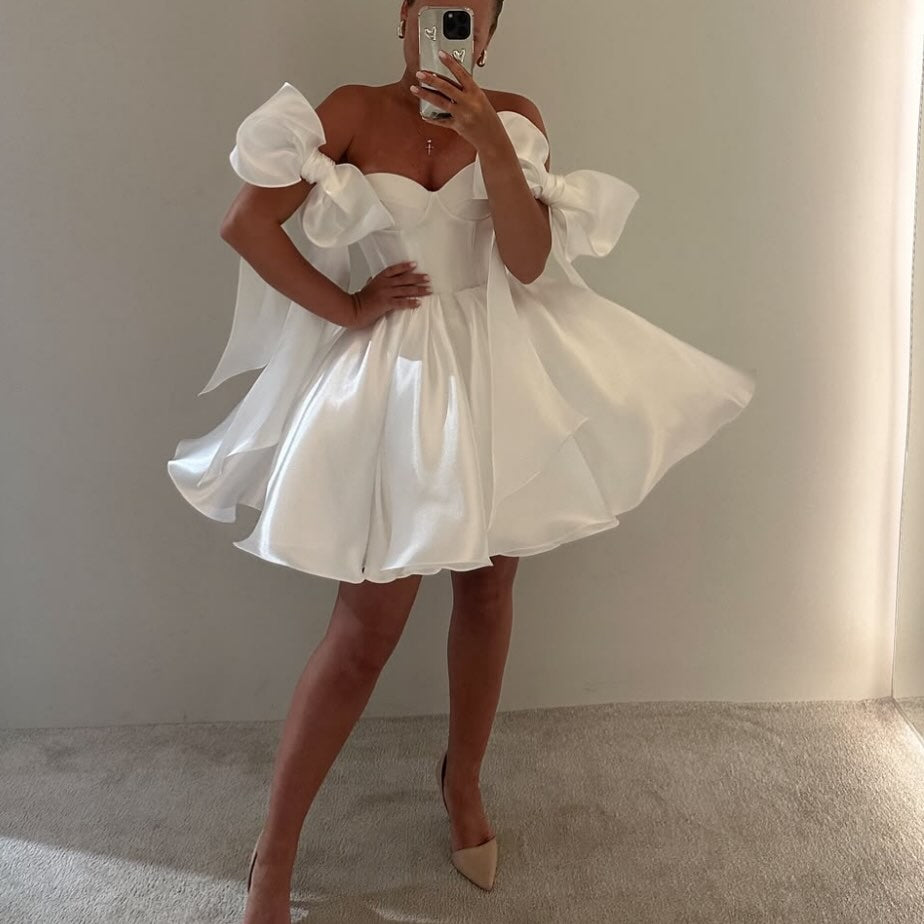 Sweetheart Corset Satin Mini Dress with Bows