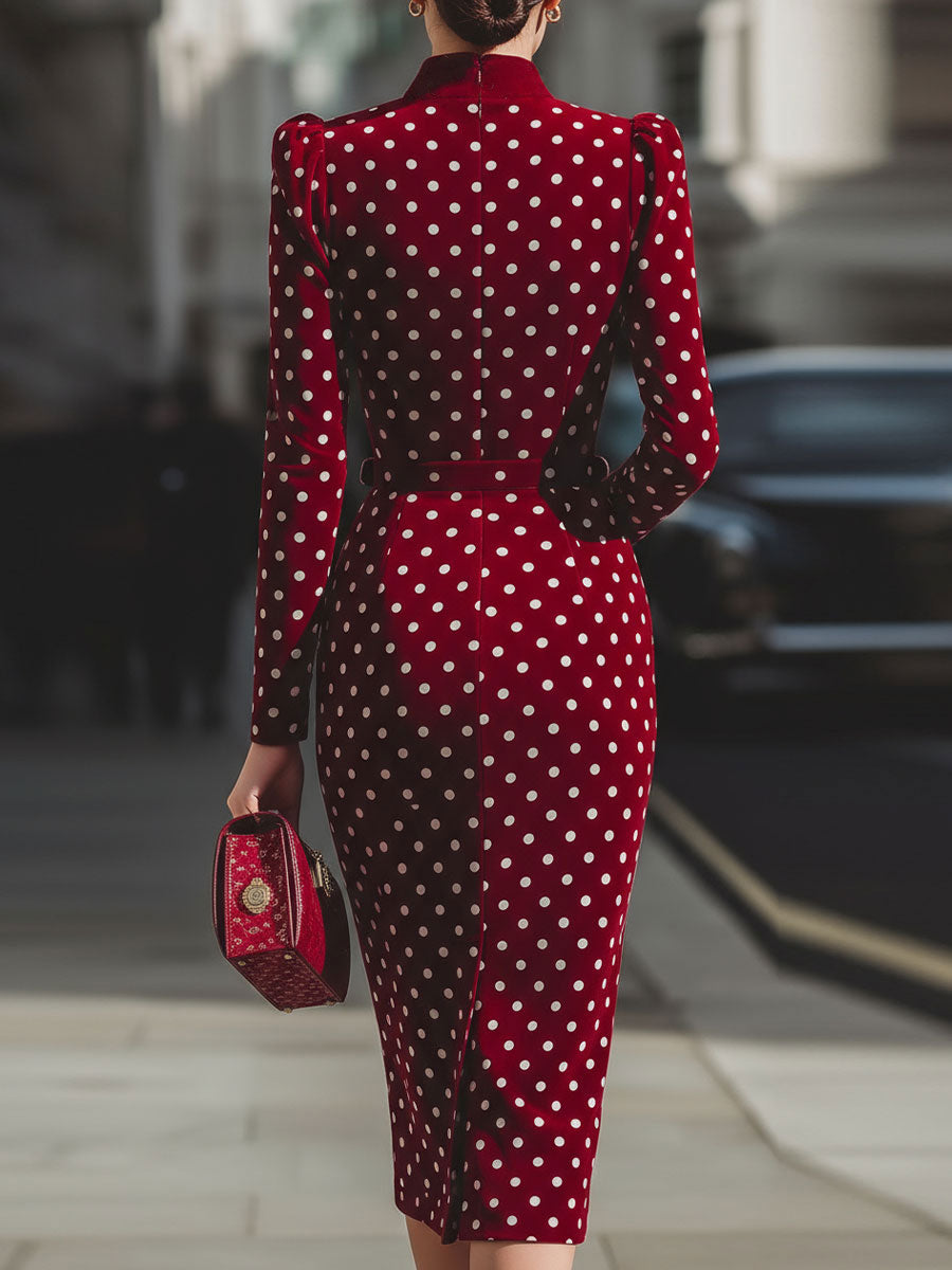Polka Dot Midi Dress with Belt
