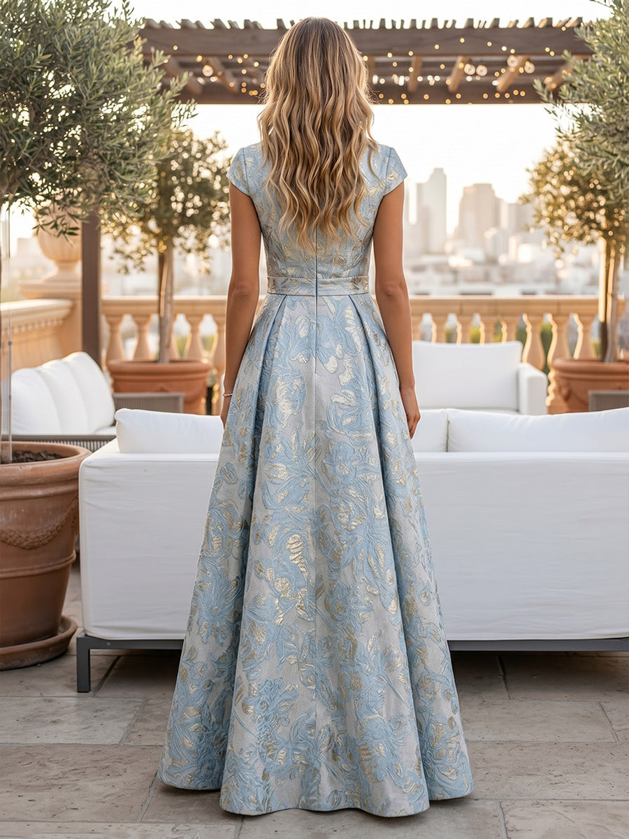 V-Neck Jacquard A-Line Evening Gown