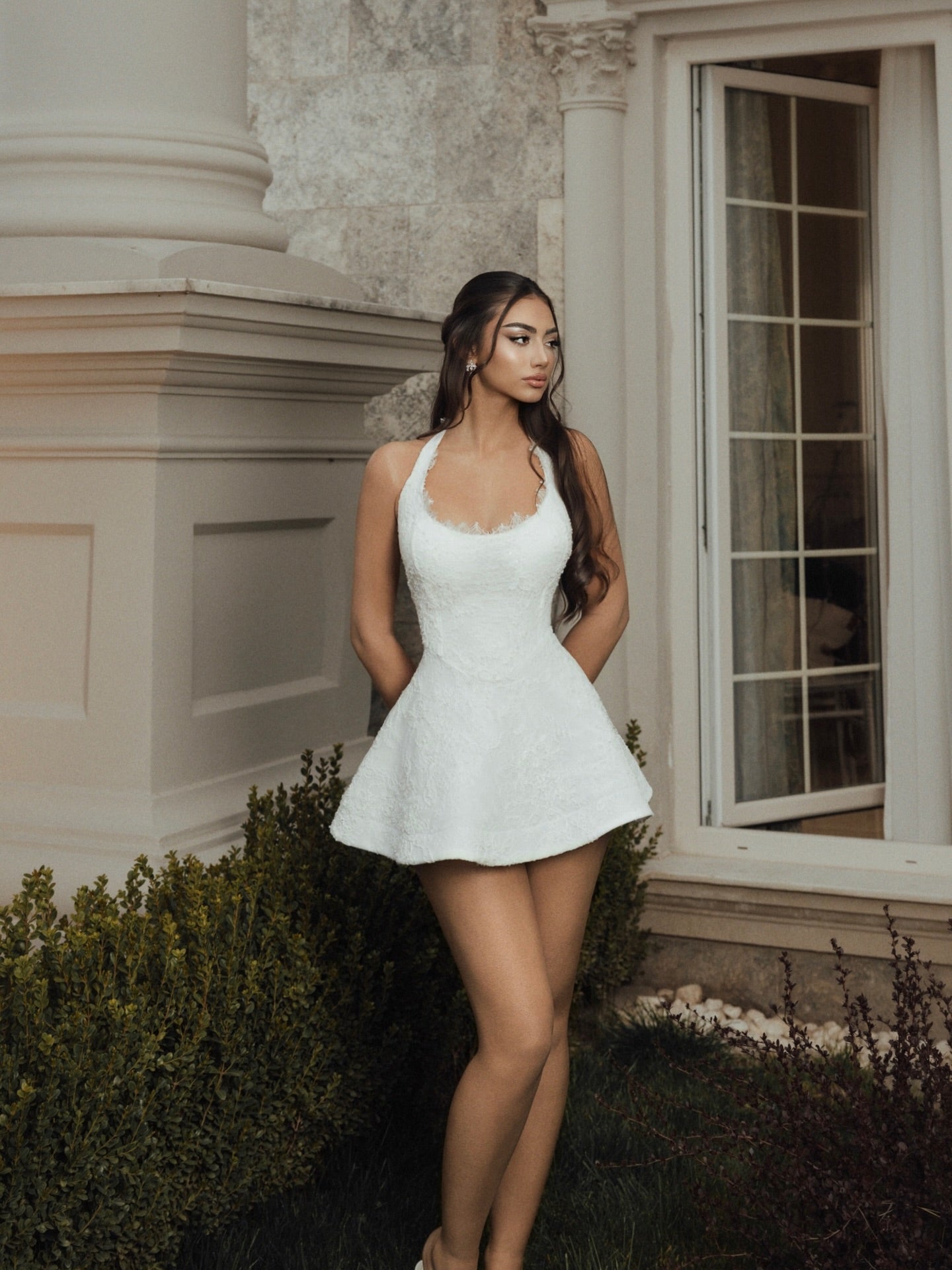 Lace Halter Neck Mini Fit and Flare Dress
