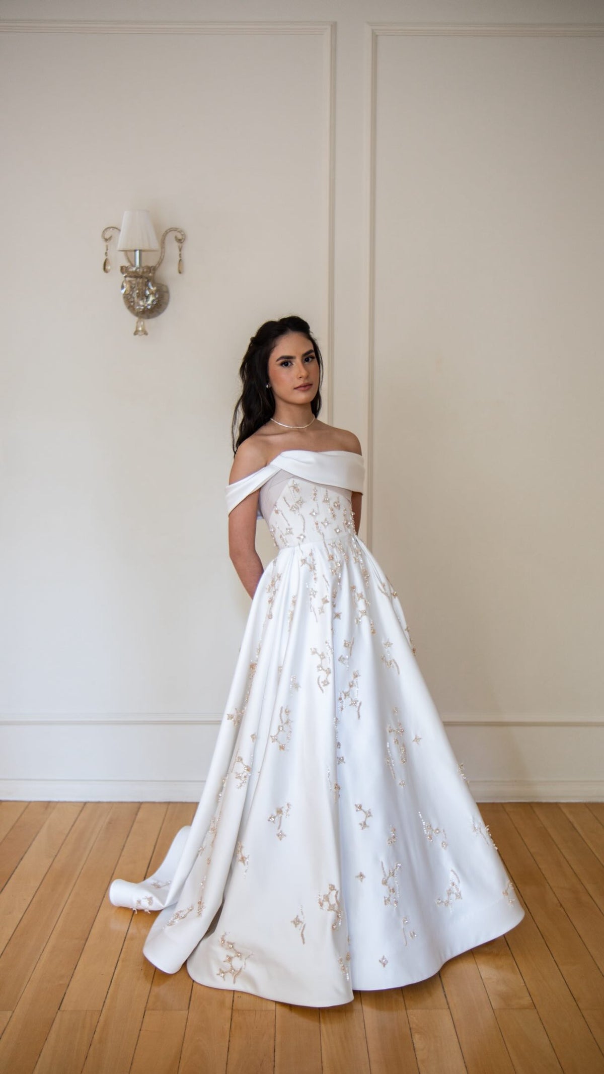 Off-the-Shoulder Embroidered Ball Gown