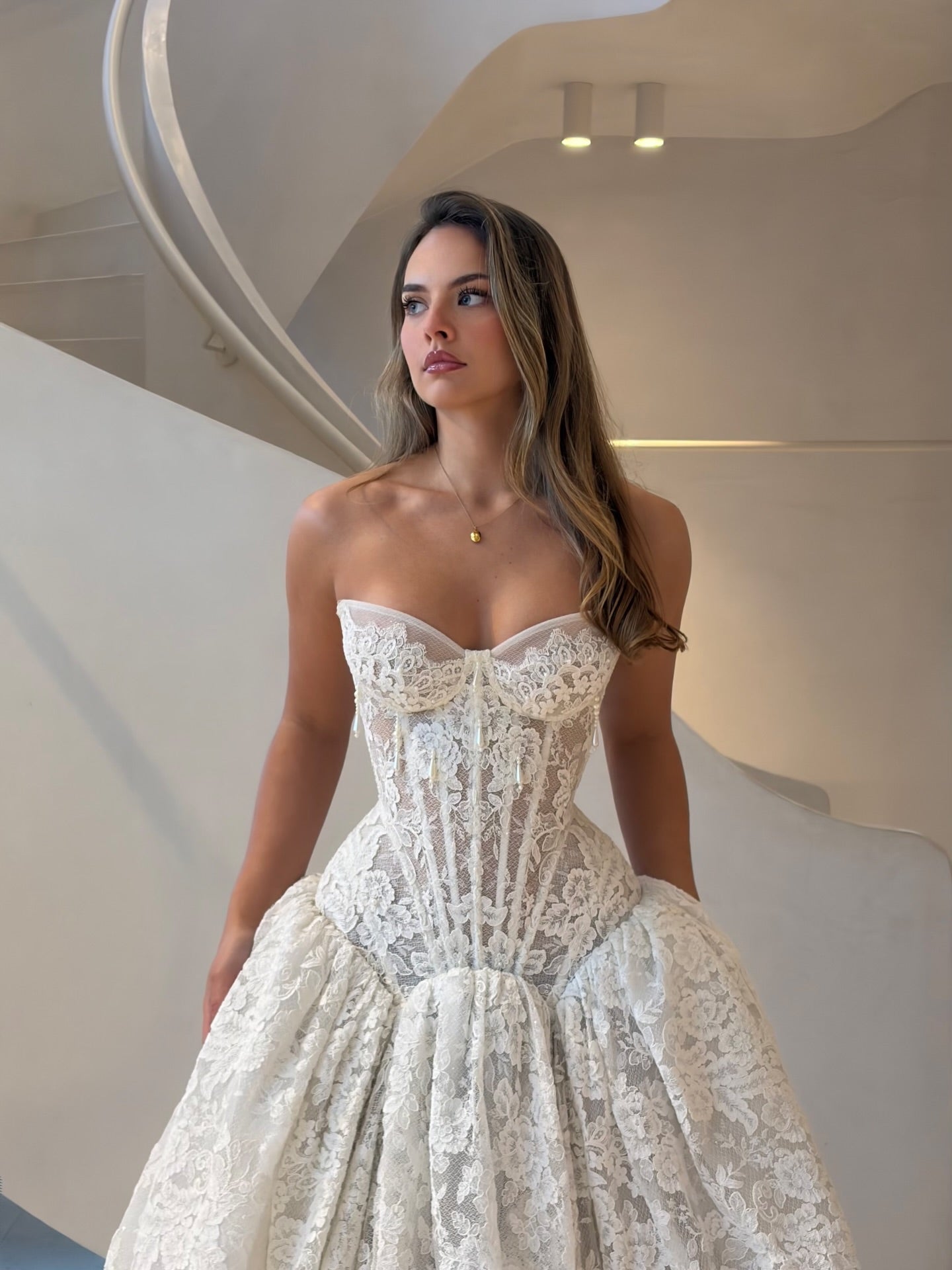 Strapless Lace Corset Ball Gown with Sweetheart Neckline