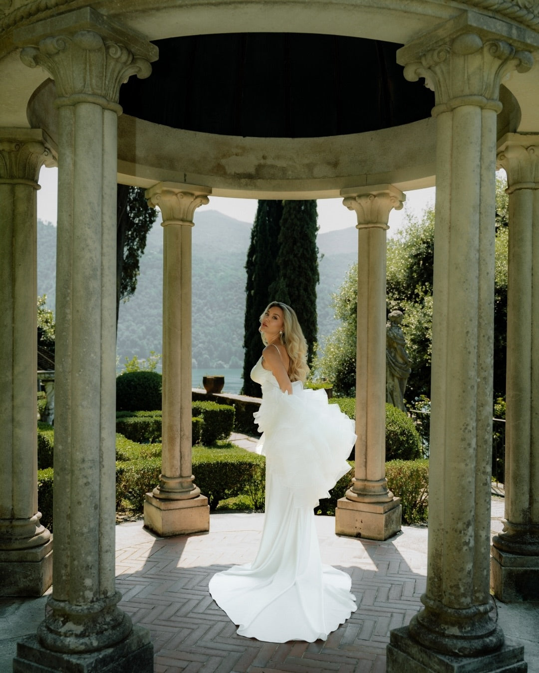 Spaghetti Strap Satin Gown with Ruffle Accent