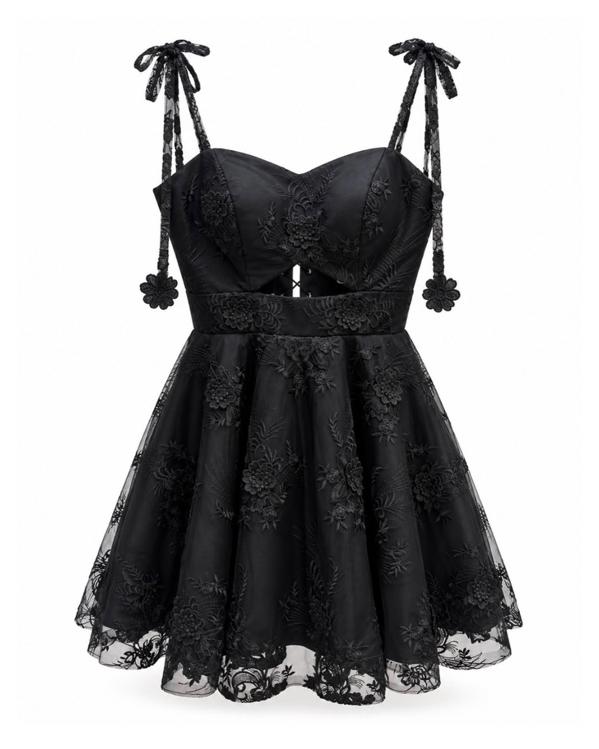 Floral Lace Cut-Out A-Line Mini Dress