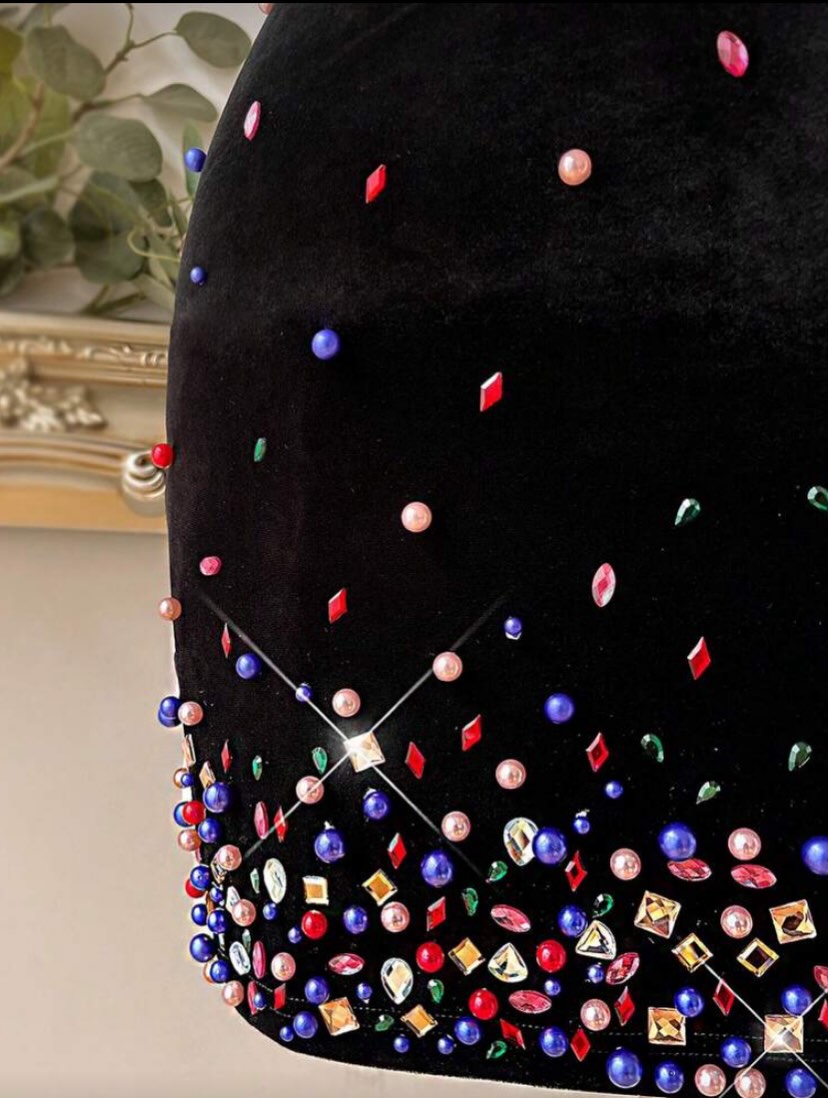 Strapless Beaded Velvet Bodycon Mini Dress