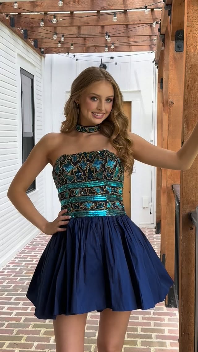 Strapless Sequin Bodice Fit and Flare Homecoming Dress