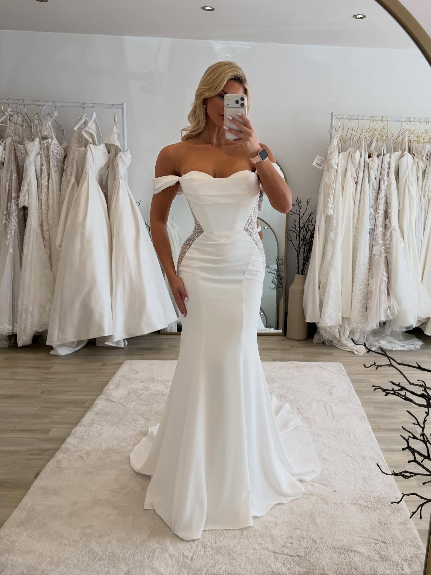 Off-Shoulder Mermaid Wedding Dress with Side Cutouts