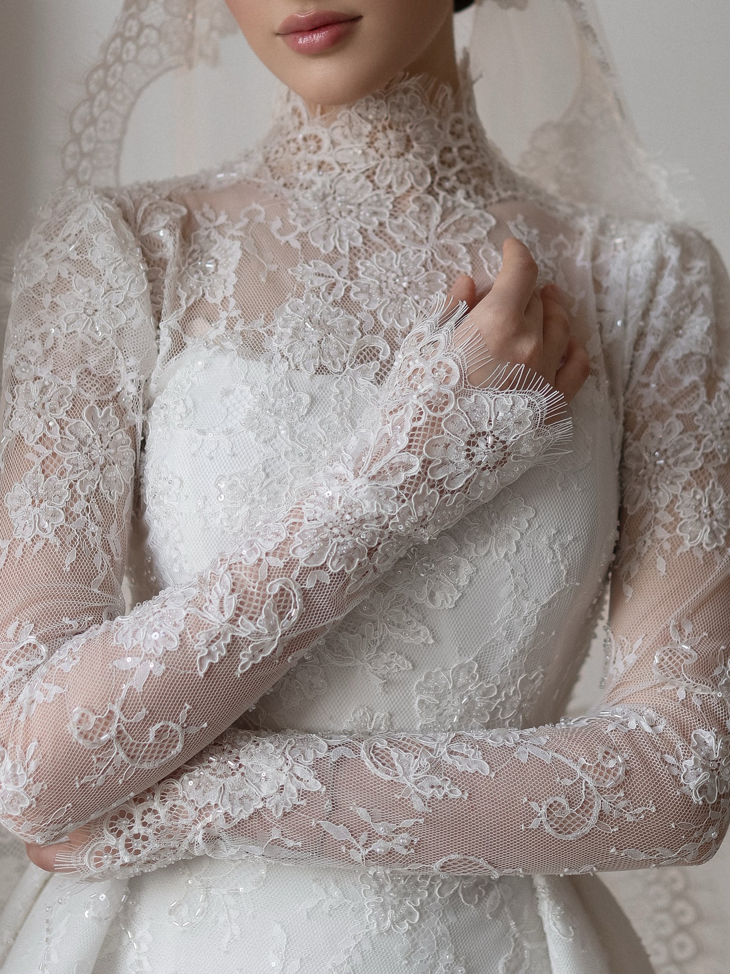 Romantic Lace High Neck Ball Gown Wedding Dress