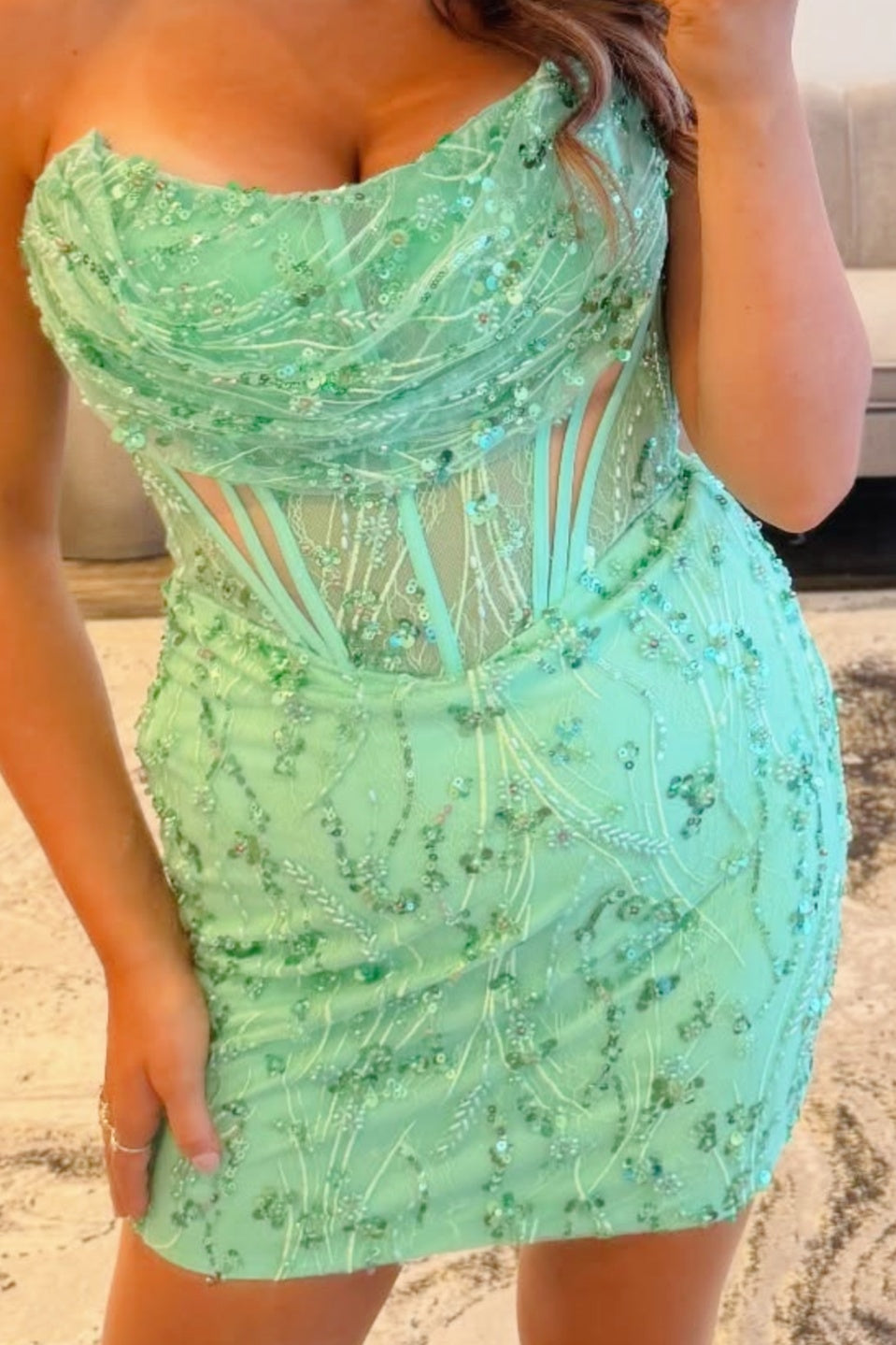 Strapless Beaded Corset Bodycon Mini Dress