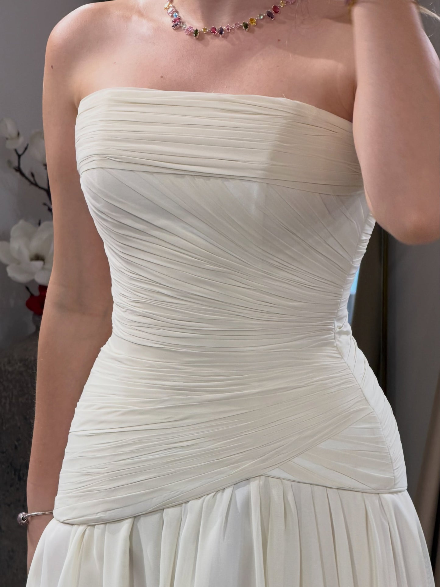 Strapless Ruched Wedding Dress with Cape Train