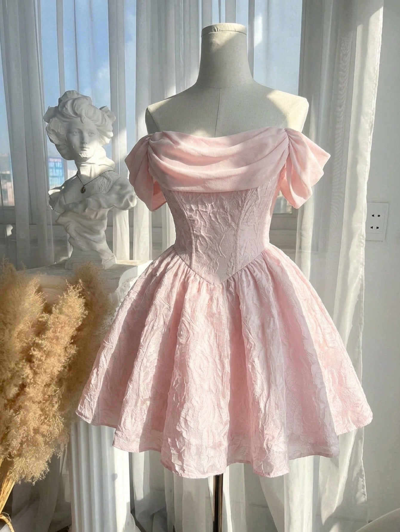 Off-the-Shoulder Textured Corset Mini Dress