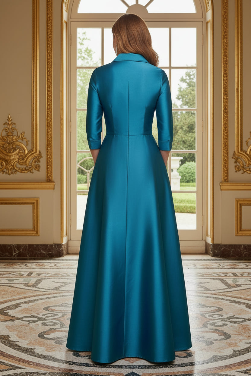 Collared A-Line Shirt Gown with Bow Belt and Pockets