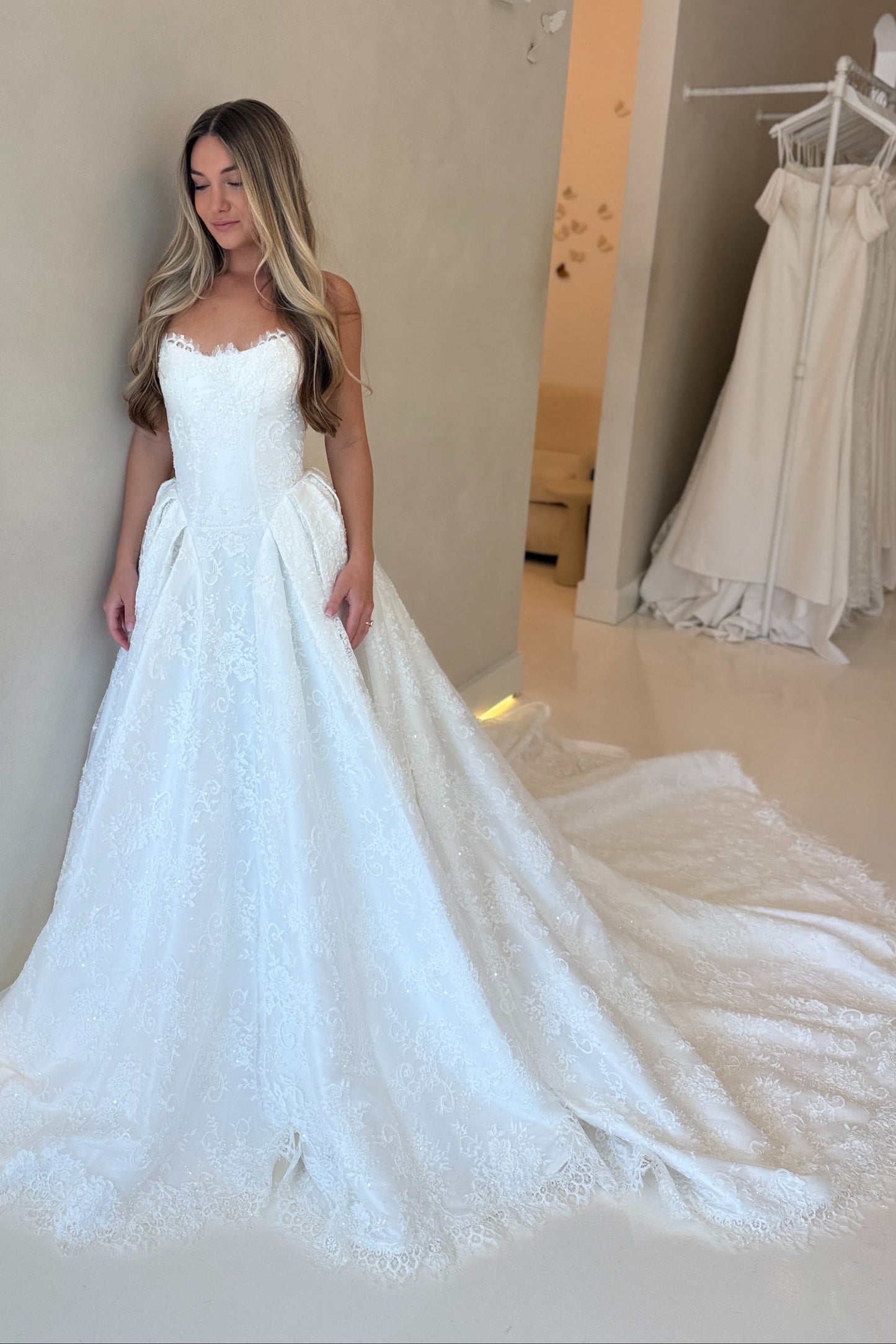 Strapless Lace Corset Ball Gown Wedding Dress