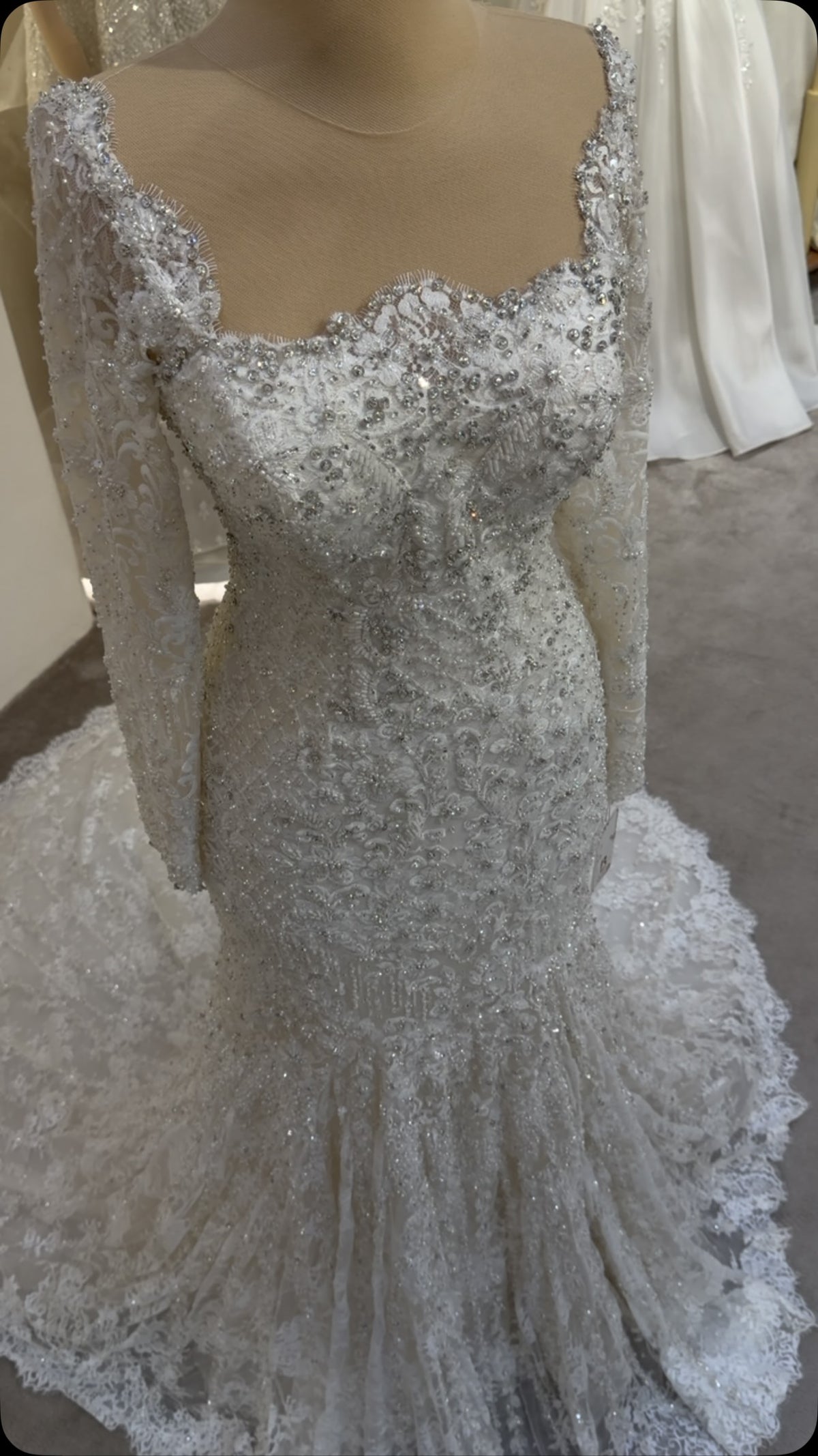 Beaded Lace Mermaid Wedding Dress with Long Sleeves
