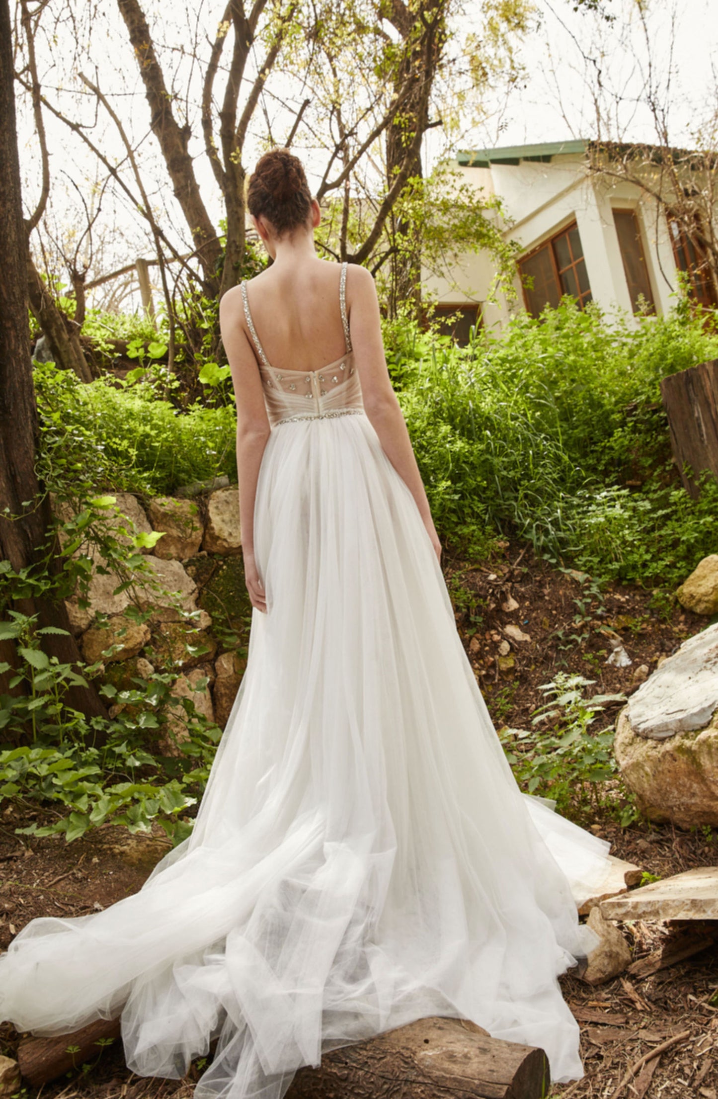Corset Tulle A-Line Bridal Gown with Beaded Straps