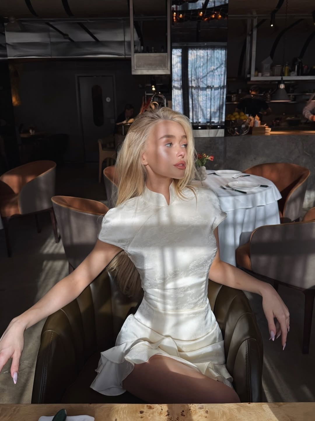 High Neck Satin Ruffle Mini Dress