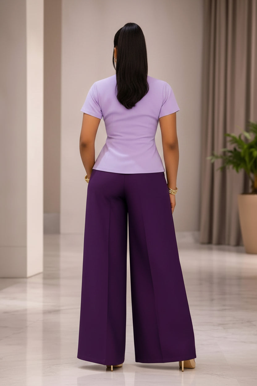 Short Sleeve Asymmetrical Top and Wide-Leg Pantsuit