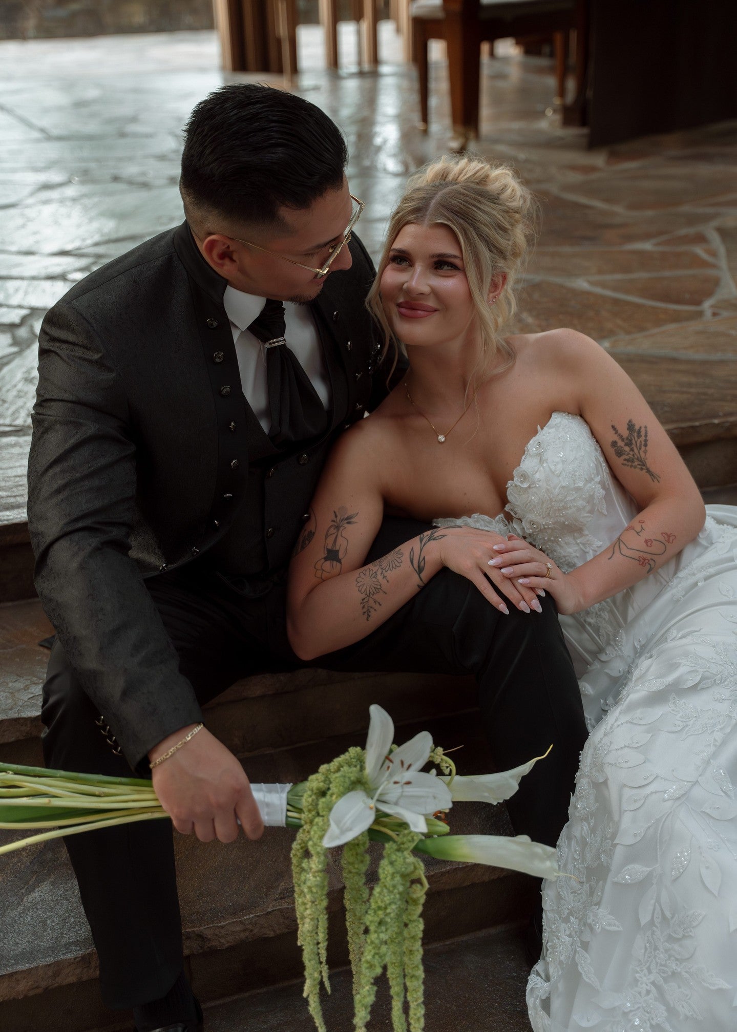 Strapless Sweetheart Lace Applique Mermaid Wedding Gown