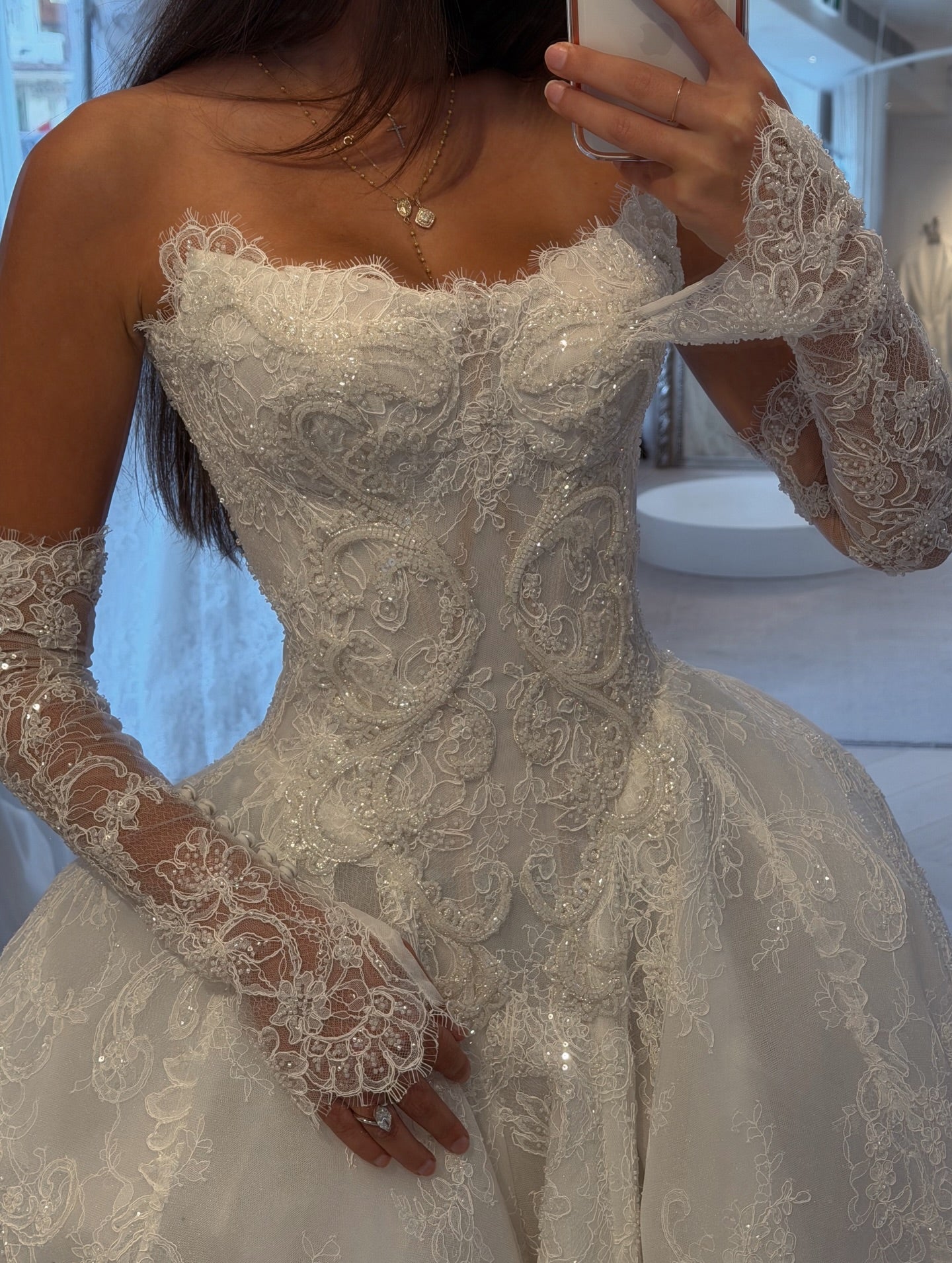 Lace Corset Ball Gown Wedding Dress with Overskirt