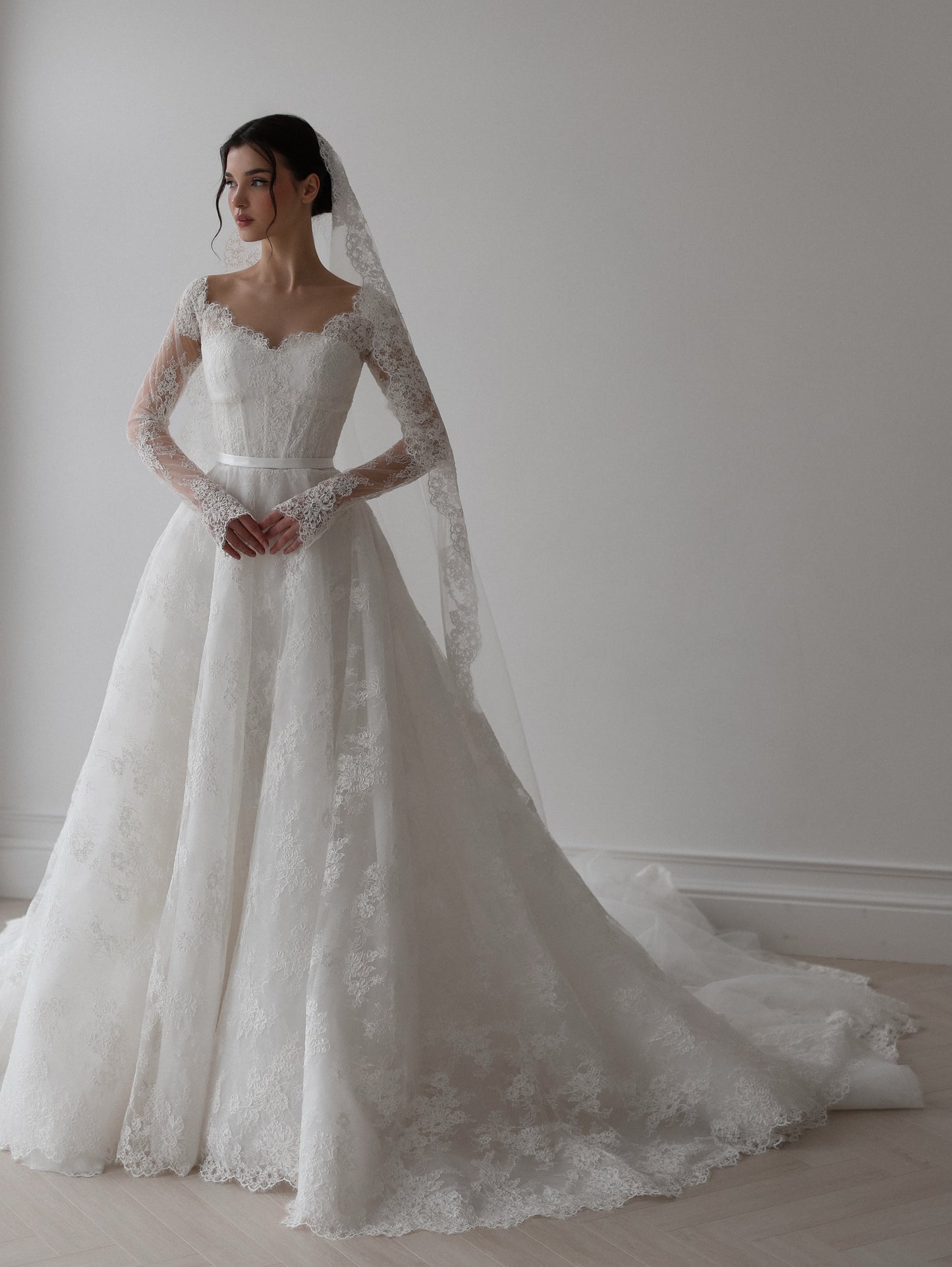 Long Sleeve Lace Ball Gown Wedding Dress