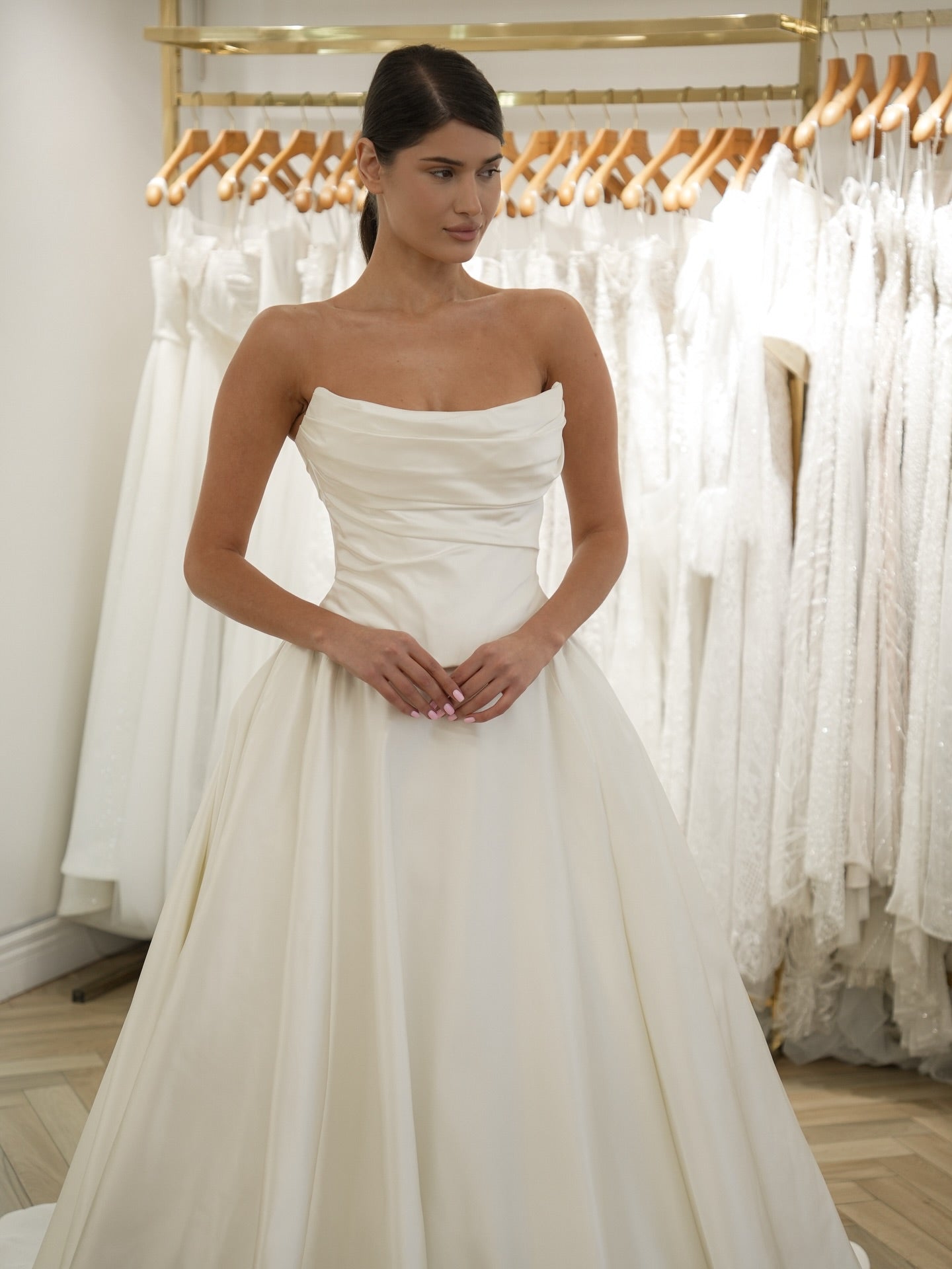 Strapless Satin Ball Gown Wedding Dress with Corset