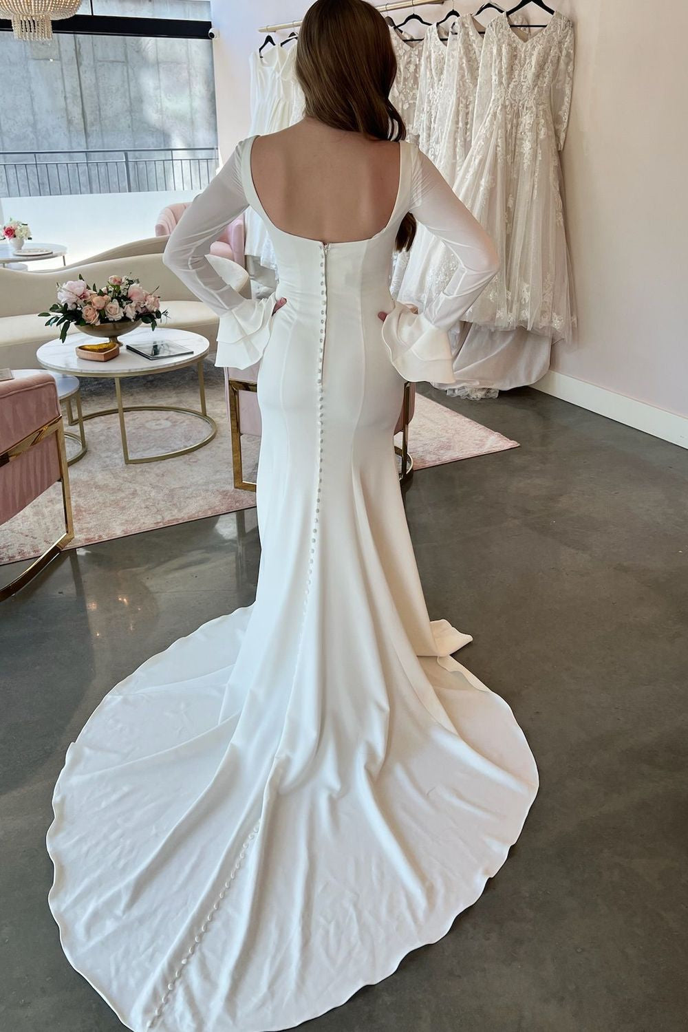 Square Neck Long Sleeve Mermaid Wedding Dress