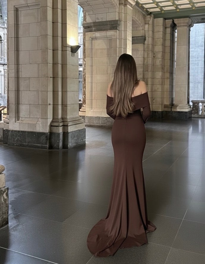 Off-the-Shoulder Mermaid Gown with Long Sleeves