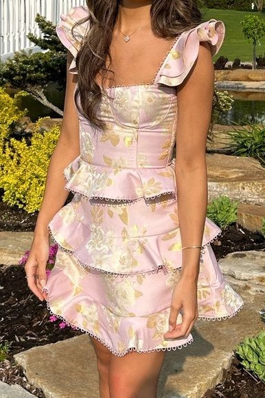 Tiered Ruffle Floral Corset Mini Dress