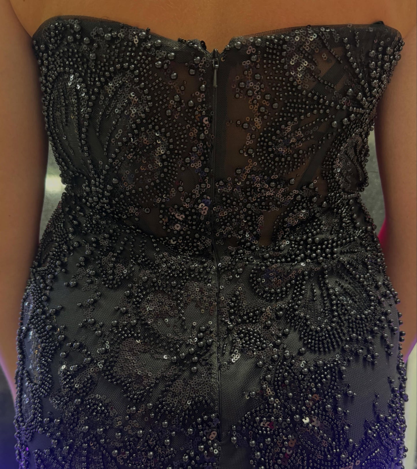 Strapless Beaded Corset Mini Dress with Slit