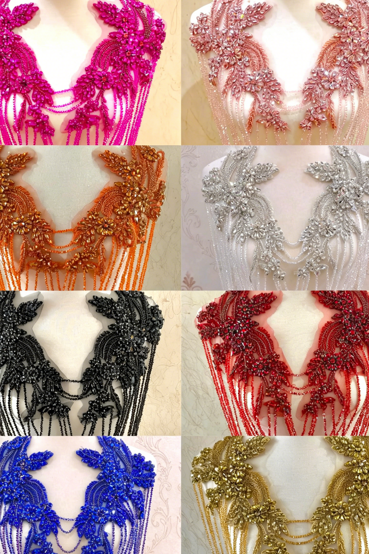 Plunging Beaded Applique Fringe Bodycon Mini Dress