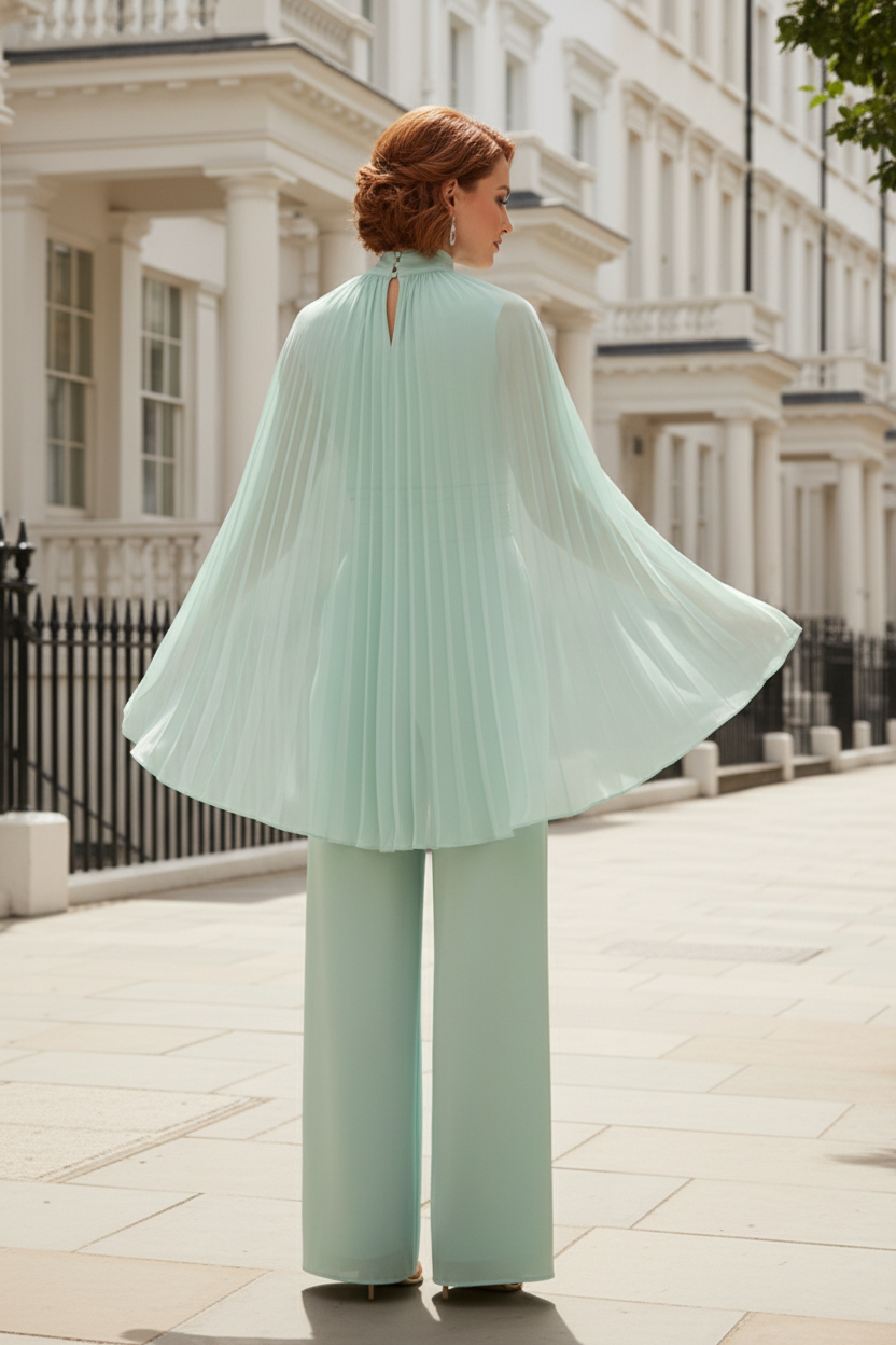 Elegant High Neck Cape Jumpsuit with Wide Legs