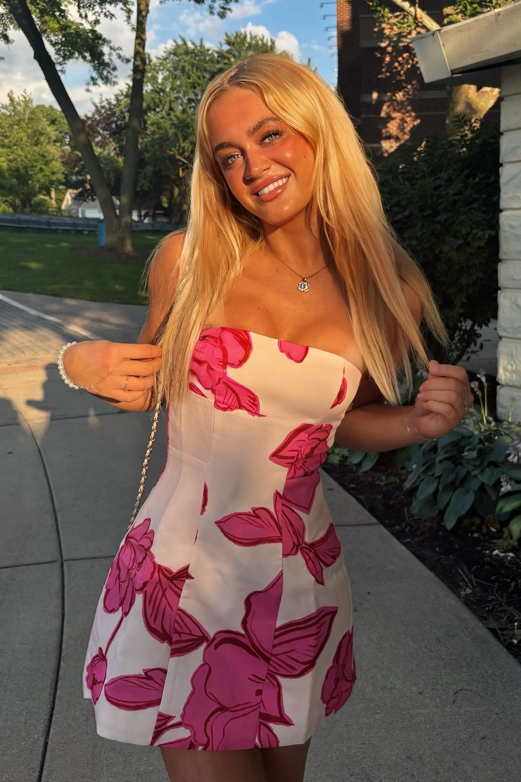 Strapless Floral Print Fit and Flare Mini Dress