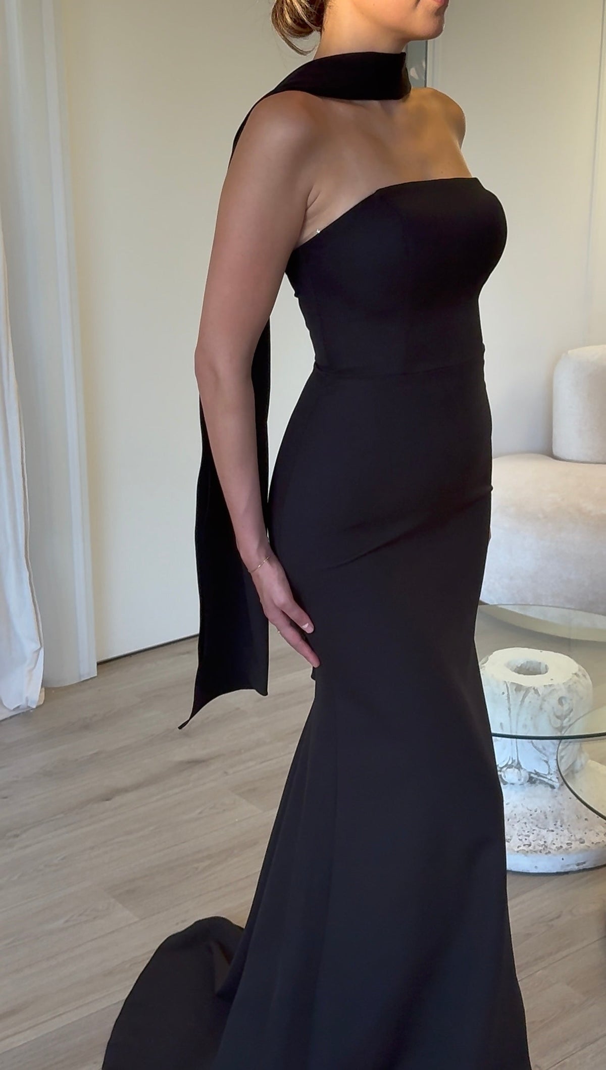 Strapless Trumpet Gown with Matching Neck Scarf