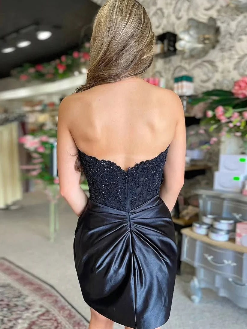 Strapless Satin and Beaded Lace Mini Dress