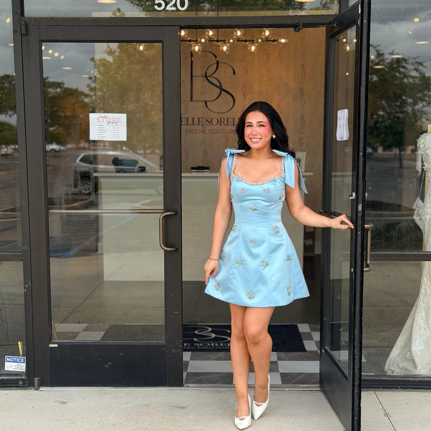 Beaded A-Line Satin Mini Dress with Shoulder Bows