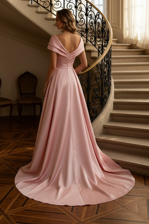 Satin and Lace Evening Gown with Overskirt