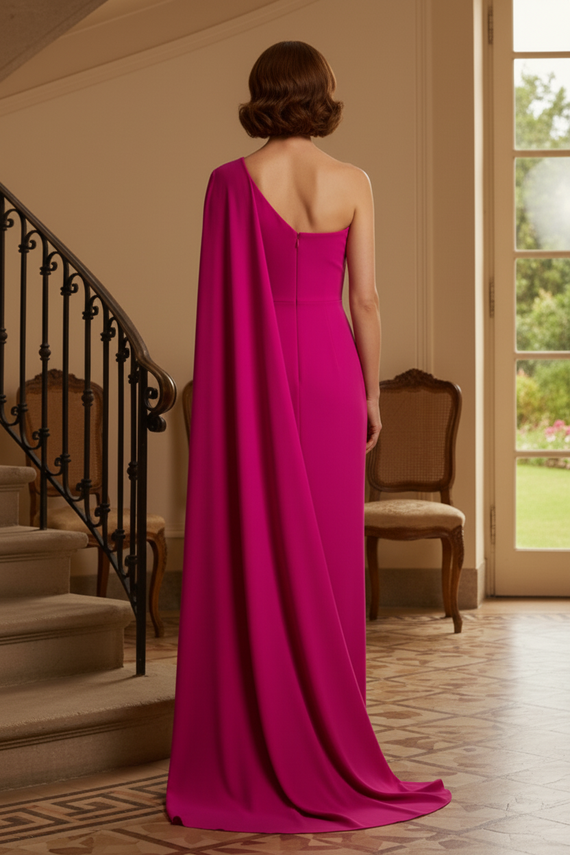 One-Shoulder Cape Wide-Leg Jumpsuit