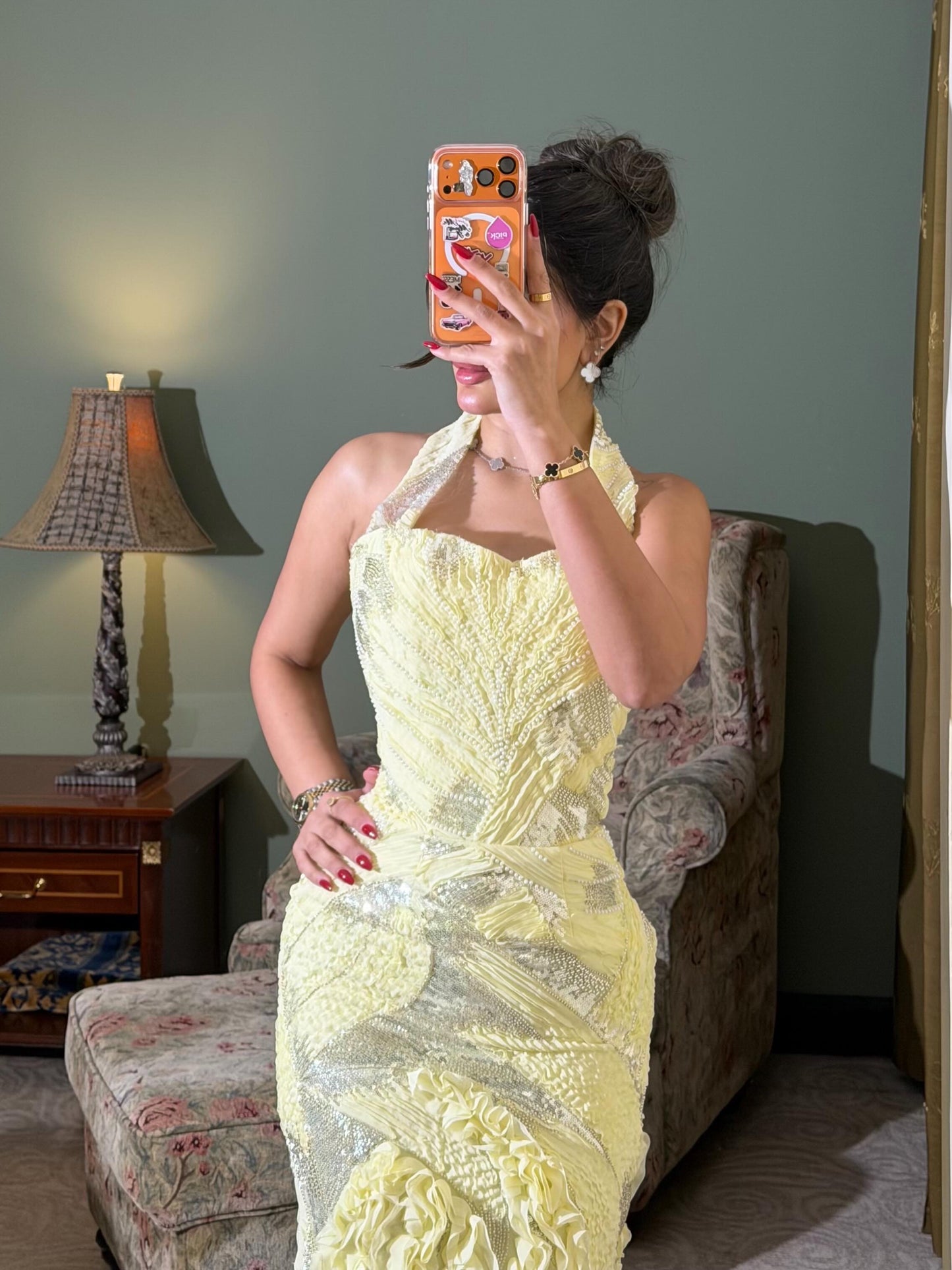 Halter Sequin Mermaid Gown with Ruffled Skirt