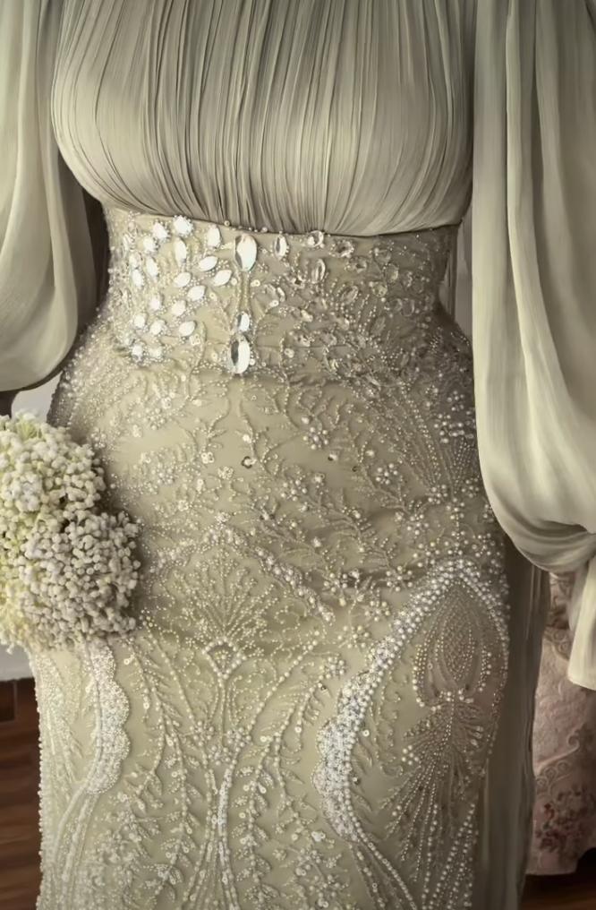 Modest Long Sleeve Beaded Mermaid Evening Gown
