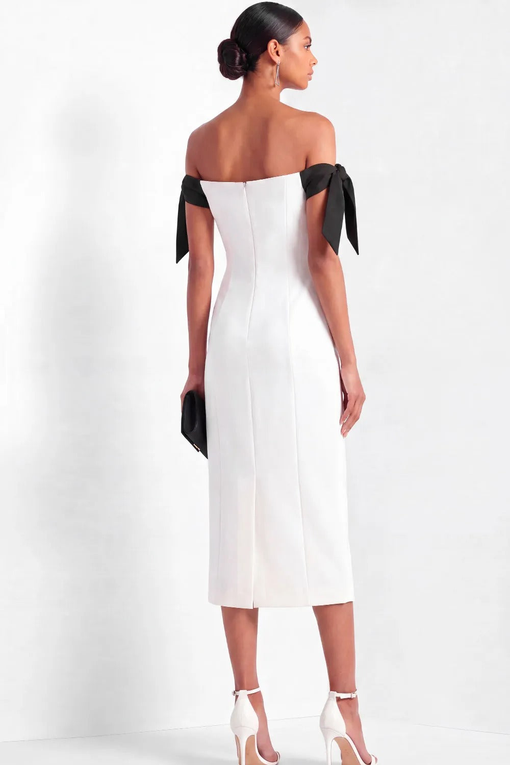 Off-the-Shoulder Bow Midi Sheath Dress