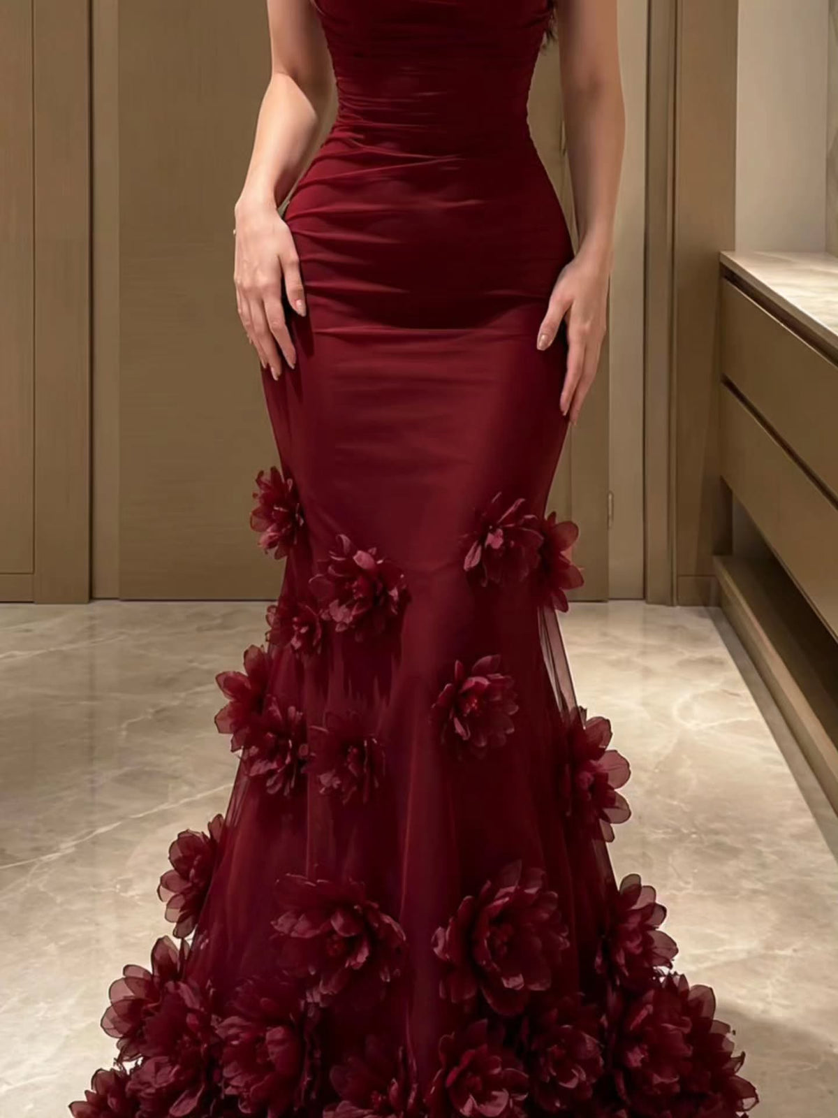 Off-the-Shoulder 3D Floral Mermaid Evening Gown