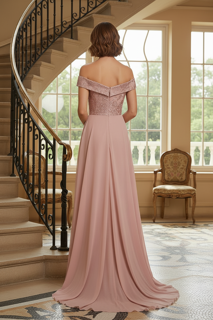 Off-the-Shoulder Lace Mermaid Gown with Overskirt