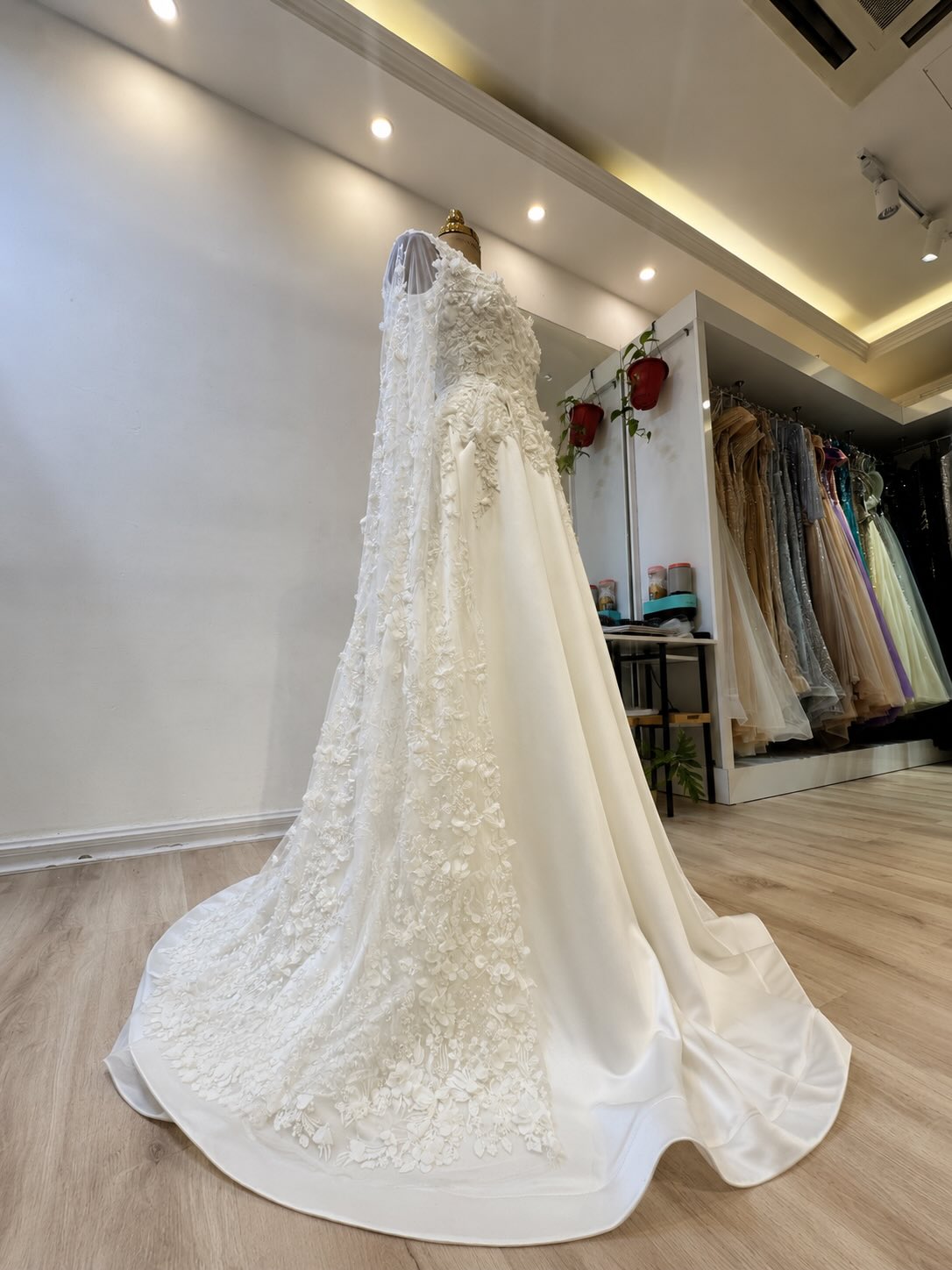 Square Neck A-Line Satin Wedding Dress with Cape Sleeves