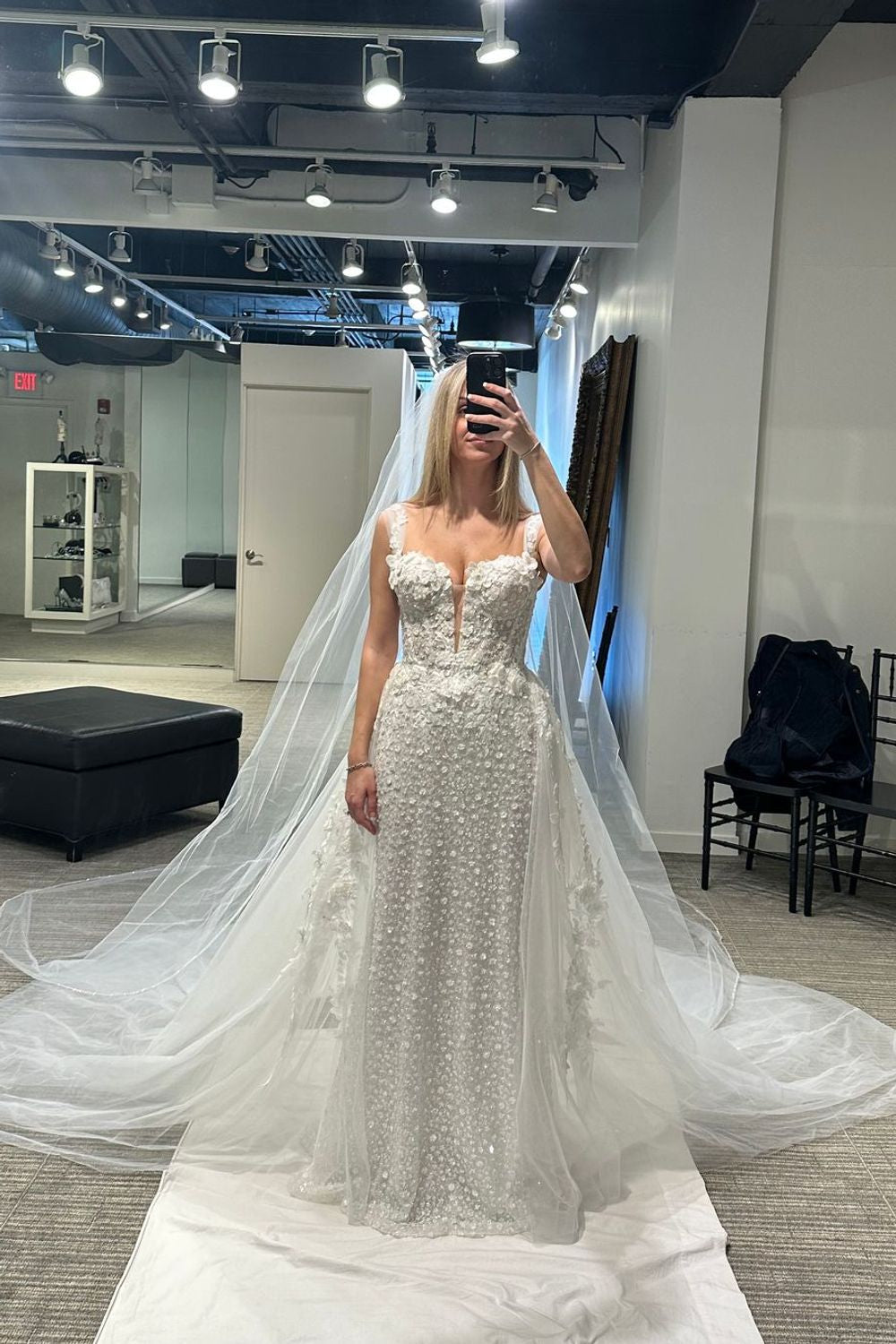 3D Floral Wedding Dress with Detachable Overskirt