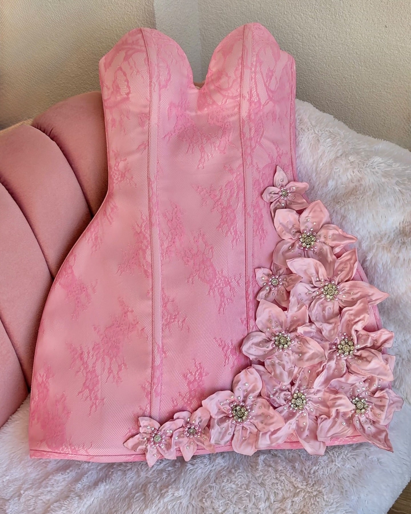 Strapless Sweetheart Corset Mini Dress with 3D Flowers