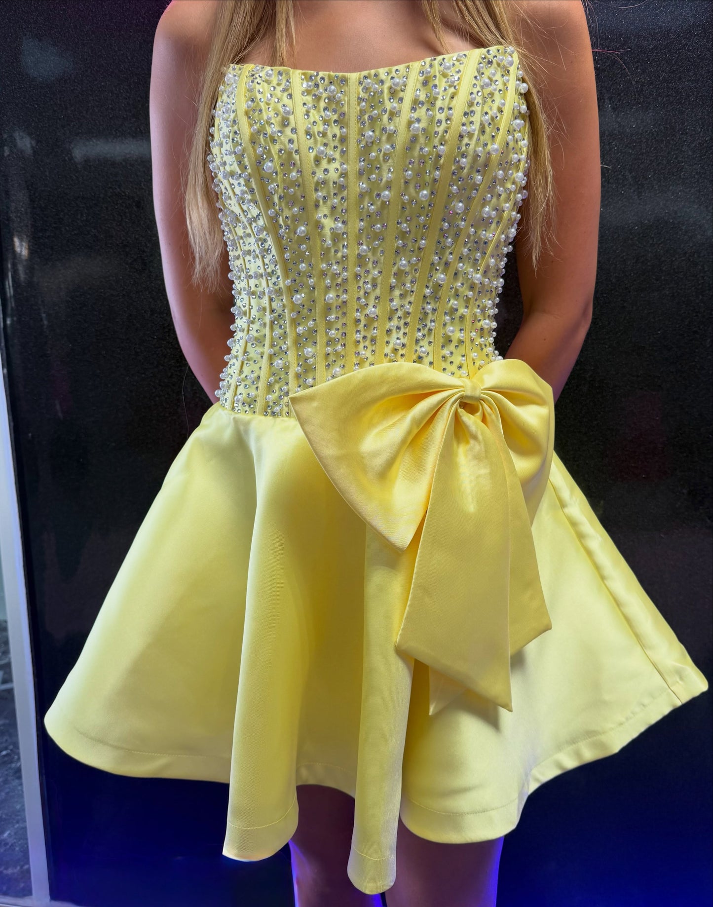 Strapless Beaded Corset Homecoming Dress with Bow