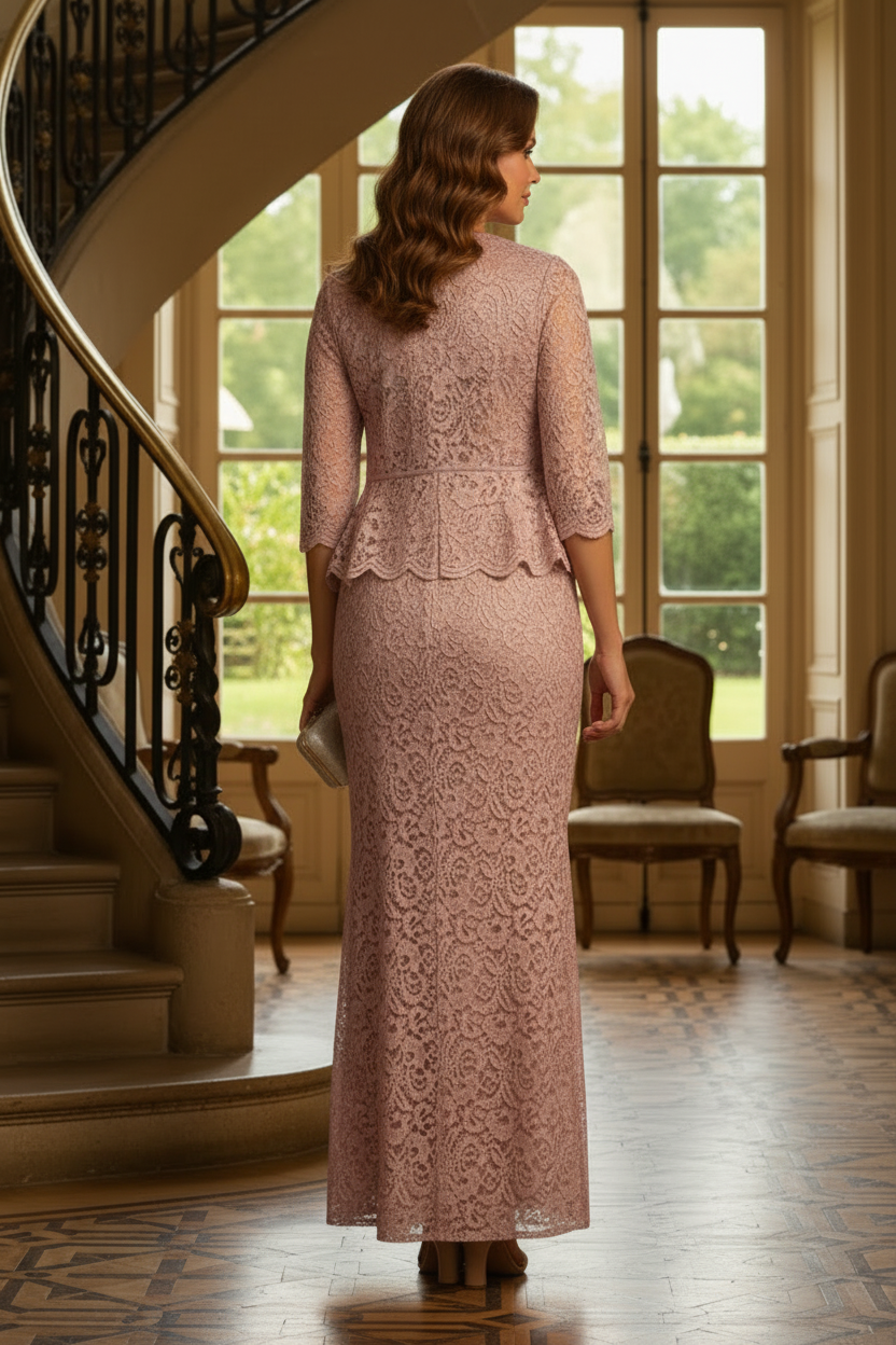 Lace Sheath Evening Gown with Peplum Jacket