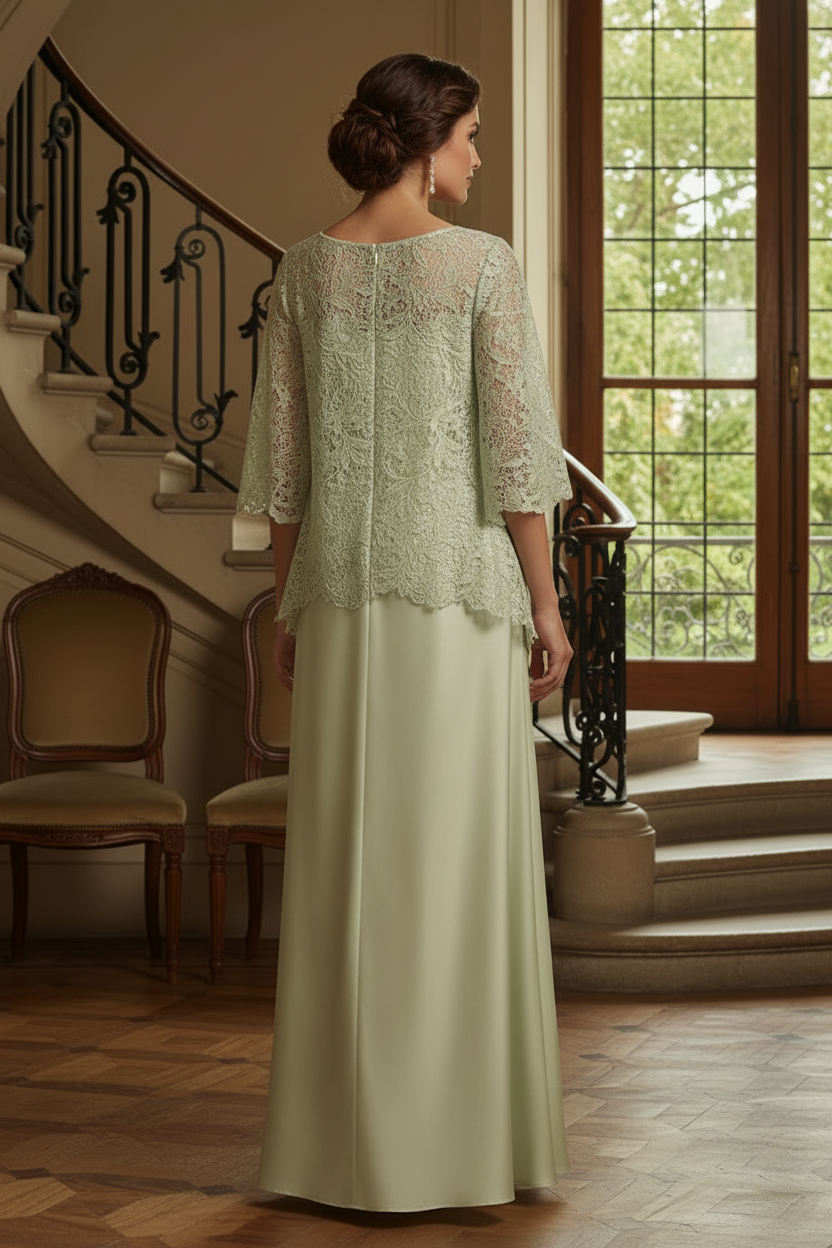 Lace Mock Two-Piece A-Line Evening Gown
