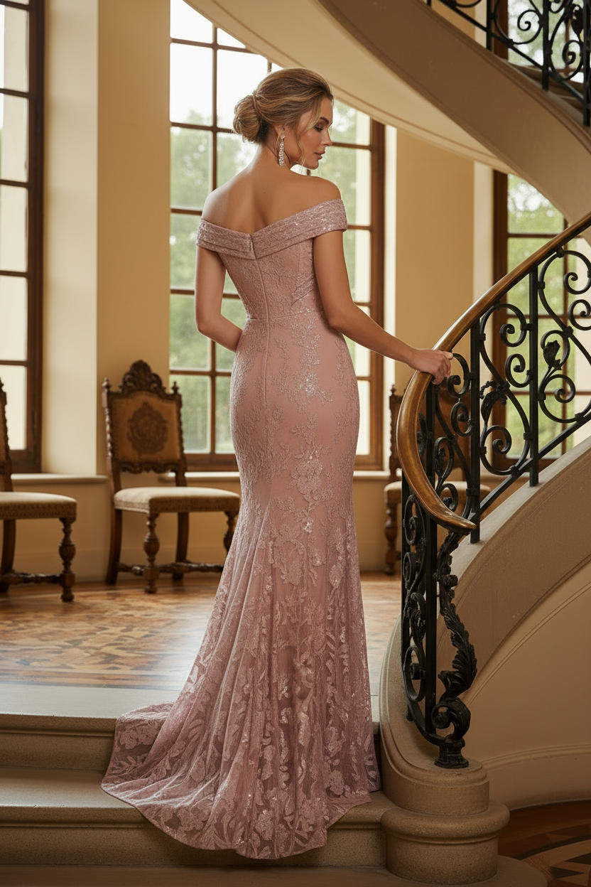 Pleated Off-The-Shoulder Sequin Mermaid Formal Dress